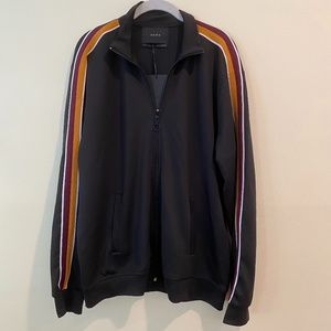 Zara Men's Striped Sleeve Black Zip Up Sweatshirt